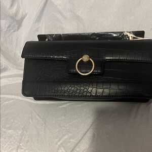 Jessica Simpson Black Croc-Embossed Clutch with Gold Accent